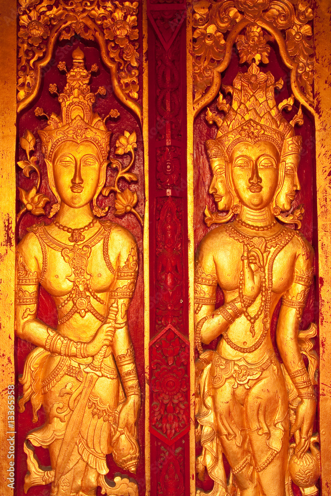 Deva and angel in Thai style carving art