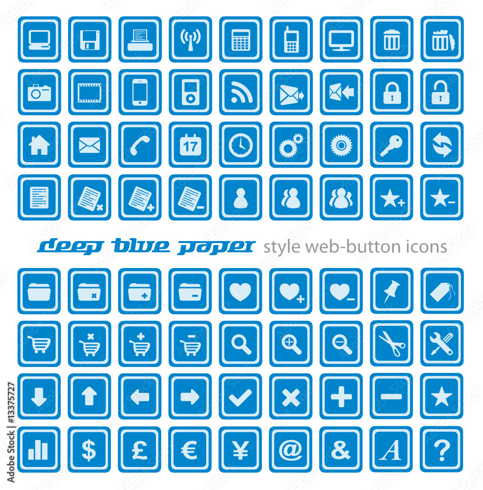 Web Button Icon Set - Paper Dark Blue Web Button Icon Set - Paper Dark Blue