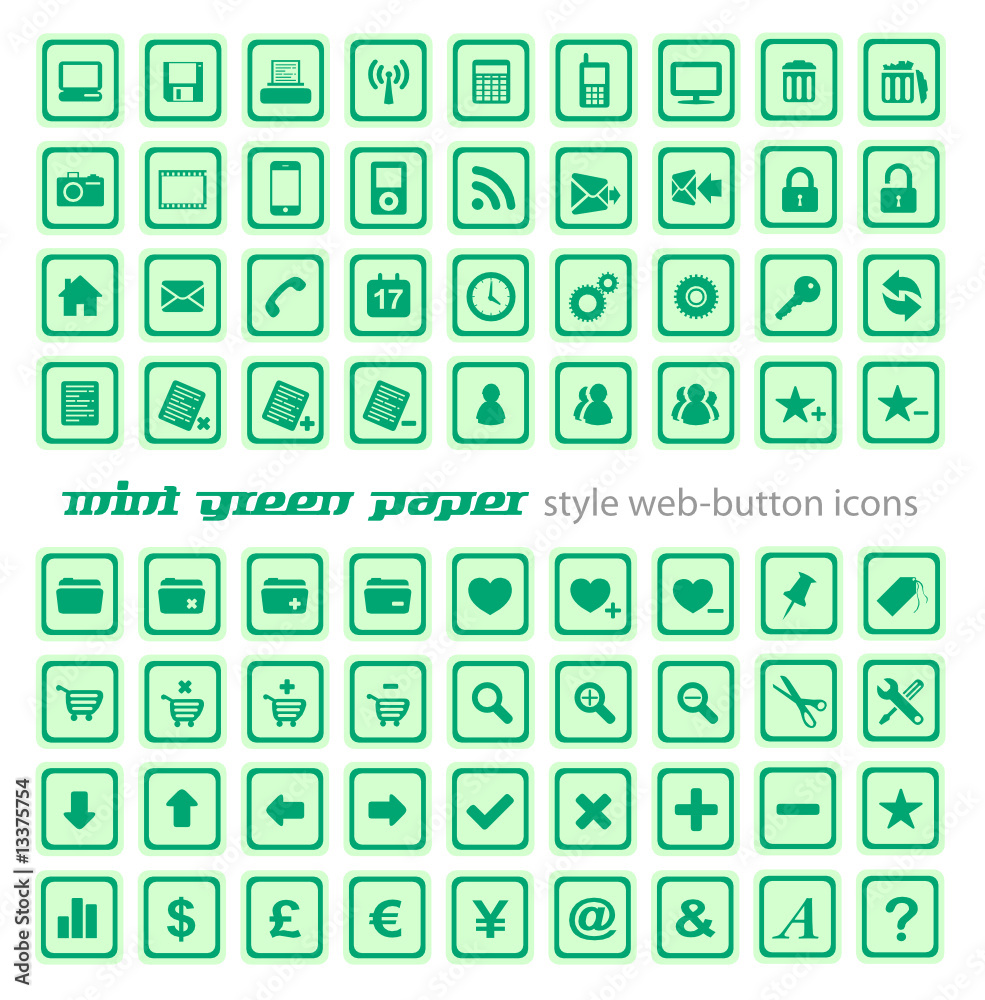 Web Button Icon Set - Mint Green Paper Web Button Icon Set - Mint Green Paper