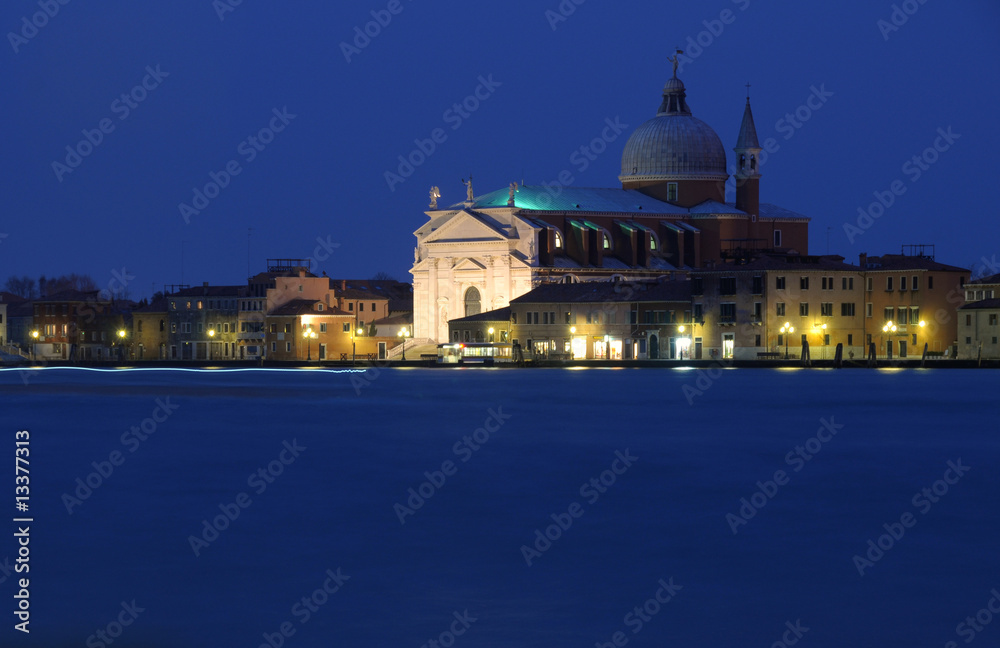 Venice: Redentore church and promenade by night