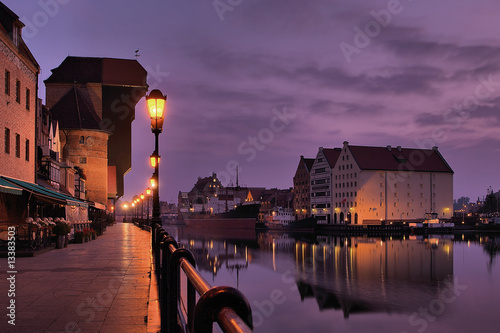 Riverside of Gdańsk at dawn.