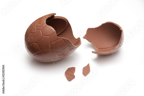Chocolate easter egg isolated on a white studio background.
