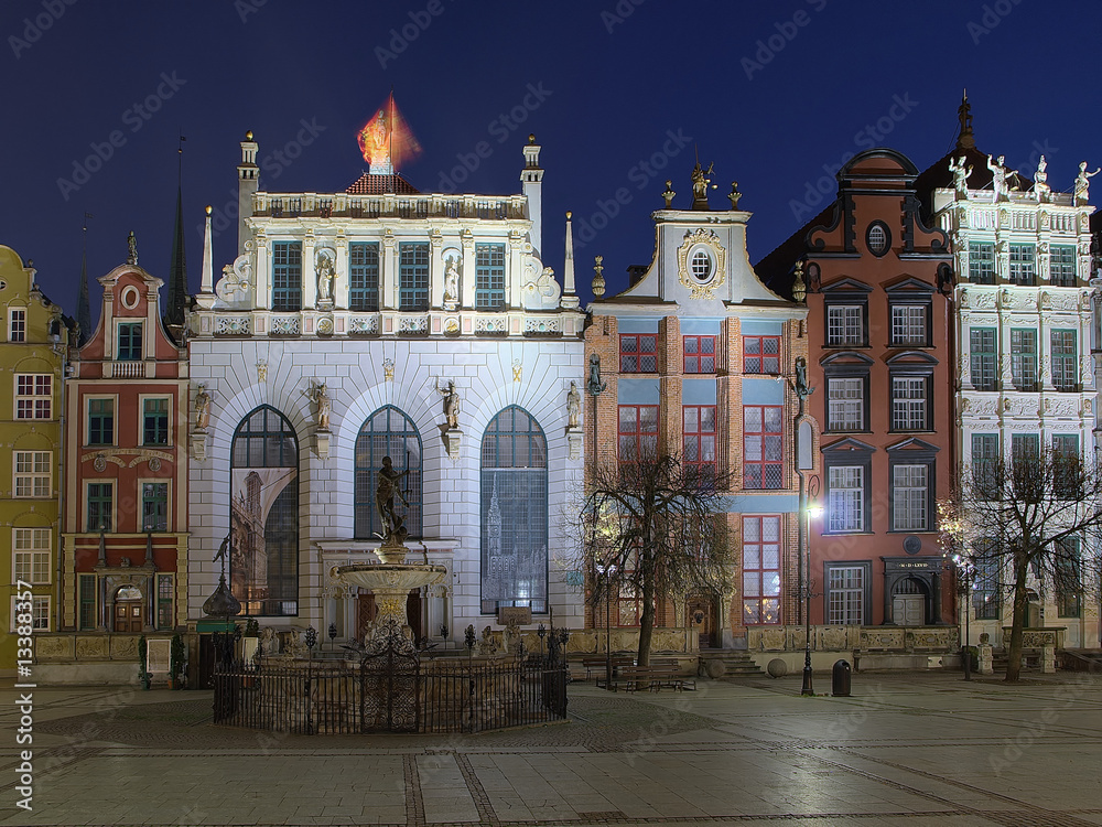 Fototapeta premium Neptune fountain and Artus Court in Gdansk, Poland.