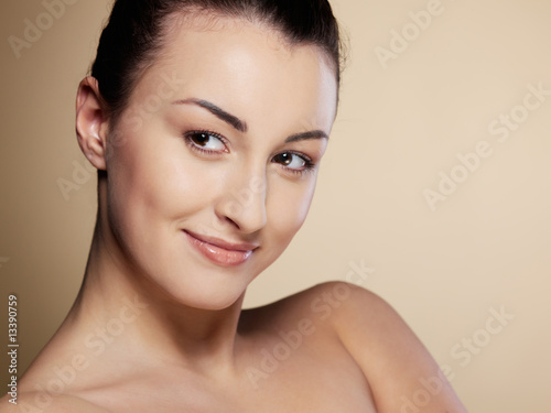 Close-up portrait of sexy caucasian young woman with beautiful b