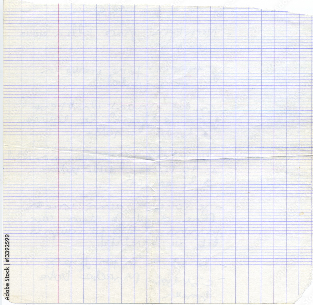 feuille de cahier d'écolier déchirée. feuille de cahier d'écolier déchirée.
