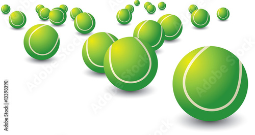 Scattered tennis balls
