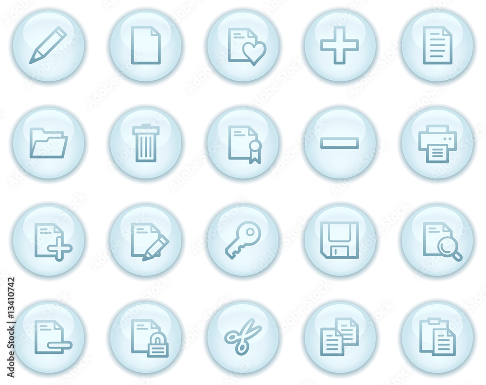 Document web icons, light blue circle buttons series