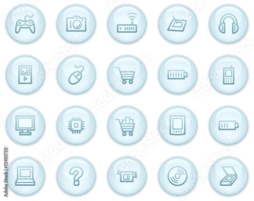 Electronics web icons, light blue circle buttons series