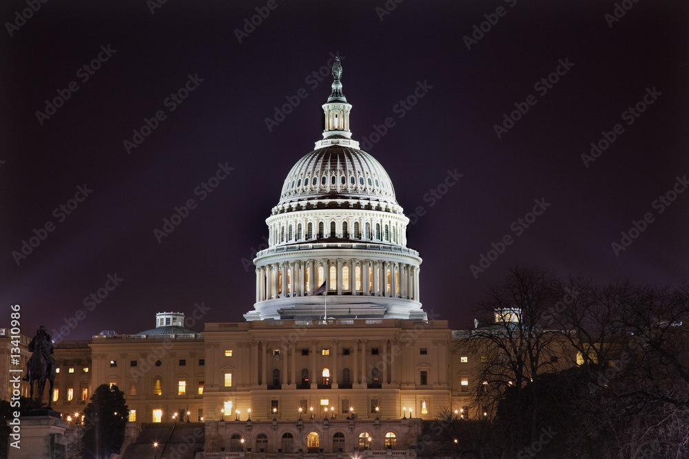 US Capitol Dome Houses of Congress Night Washington DC