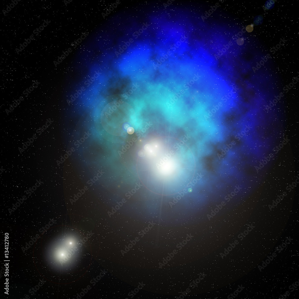 Blue space nebula with stars