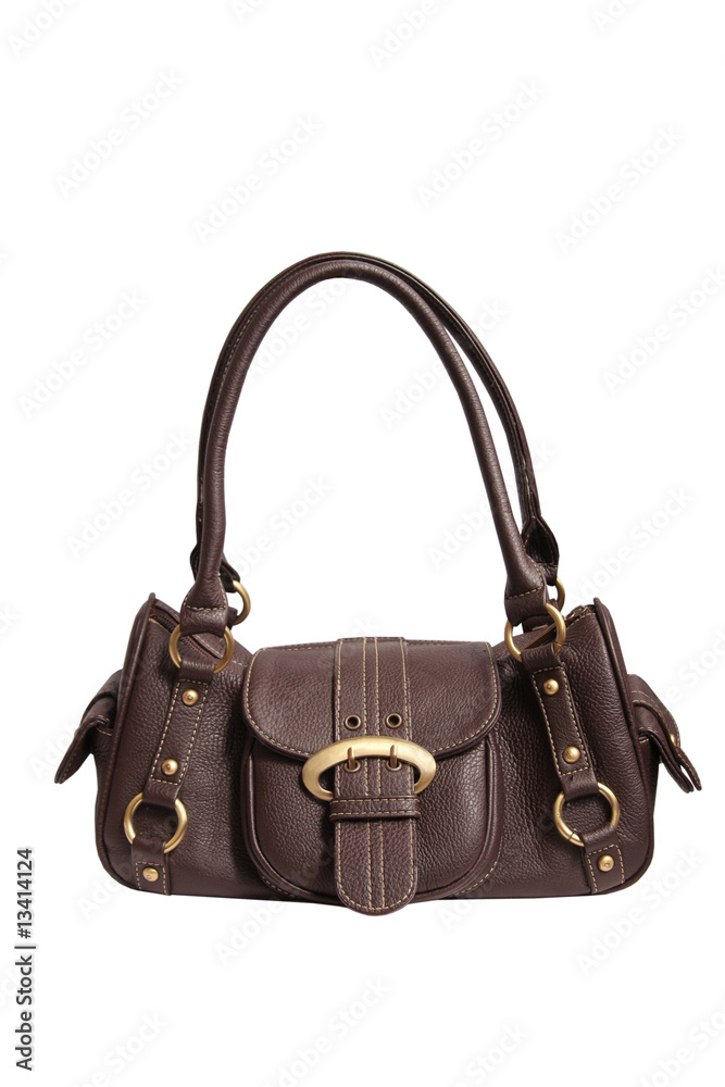 brown female handbag isolated on white