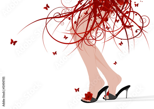 Female feet, floral skirt