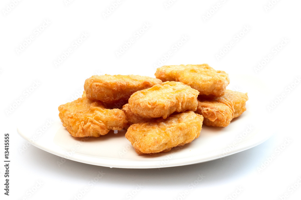 the chicken nuggets on white background