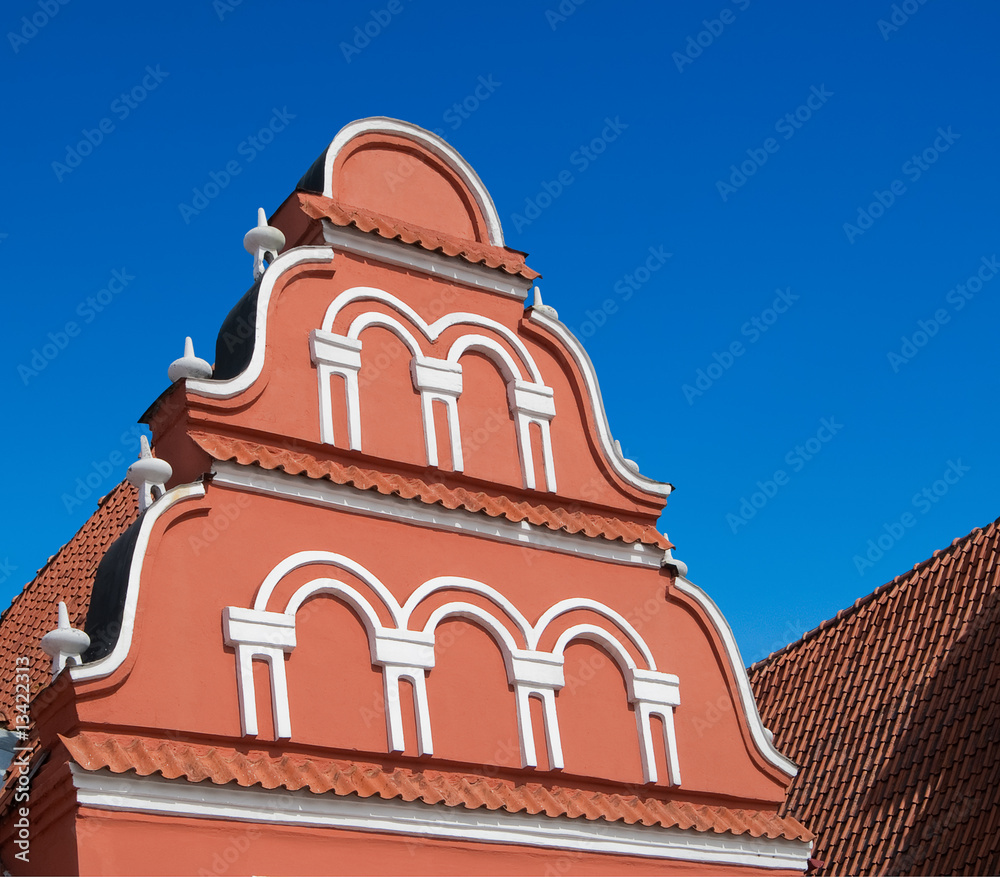 House facade detail against blue sky