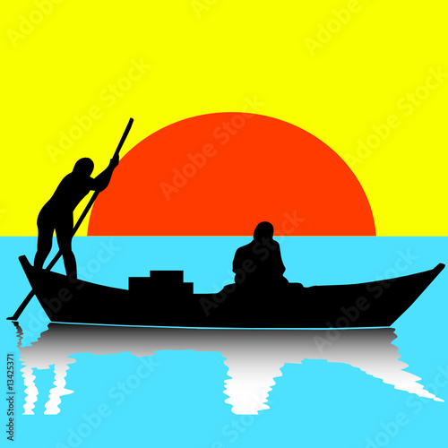 two man on boat illustration