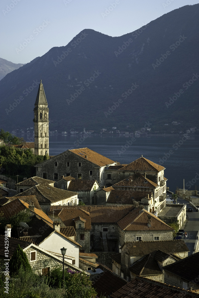 views of perast on kotor bay, montenegro