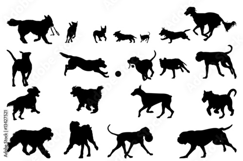 dog  running silhouettes, design elements