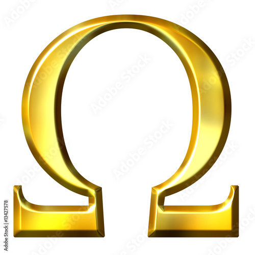 3D Golden Greek Letter Omega photo