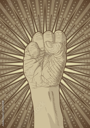 Punching the air.