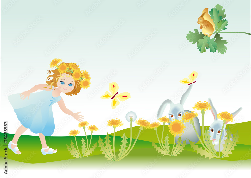 Obraz premium A girl hurries after a butterfly