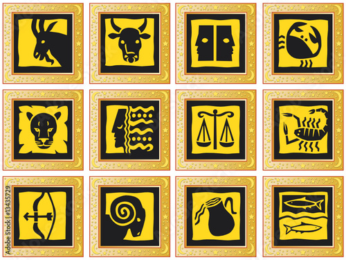 goldene quadrate mit tierkreiszeichen