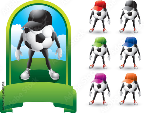 Soccer ball cartoon characters with hats