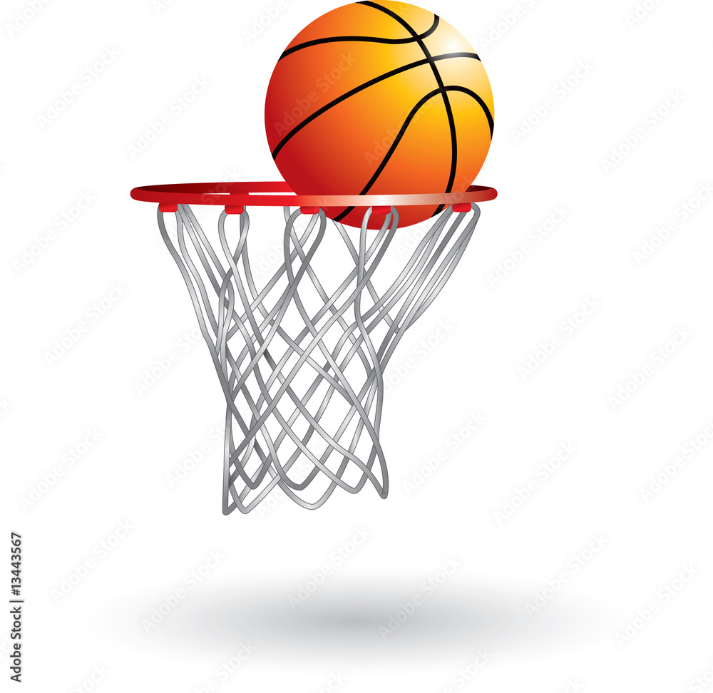 Isolated basketball in hoop