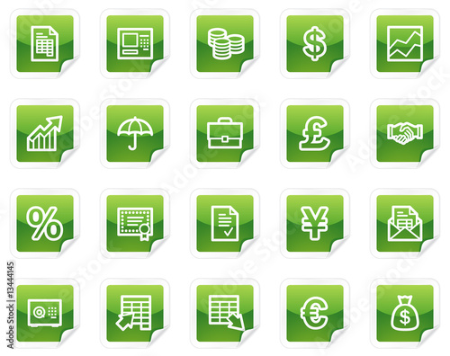 Finance web icons, green sticker series