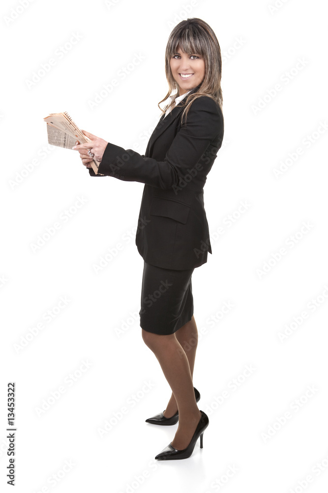 beautiful young businesswoman holding newspaper beautiful young businesswoman holding newspaper