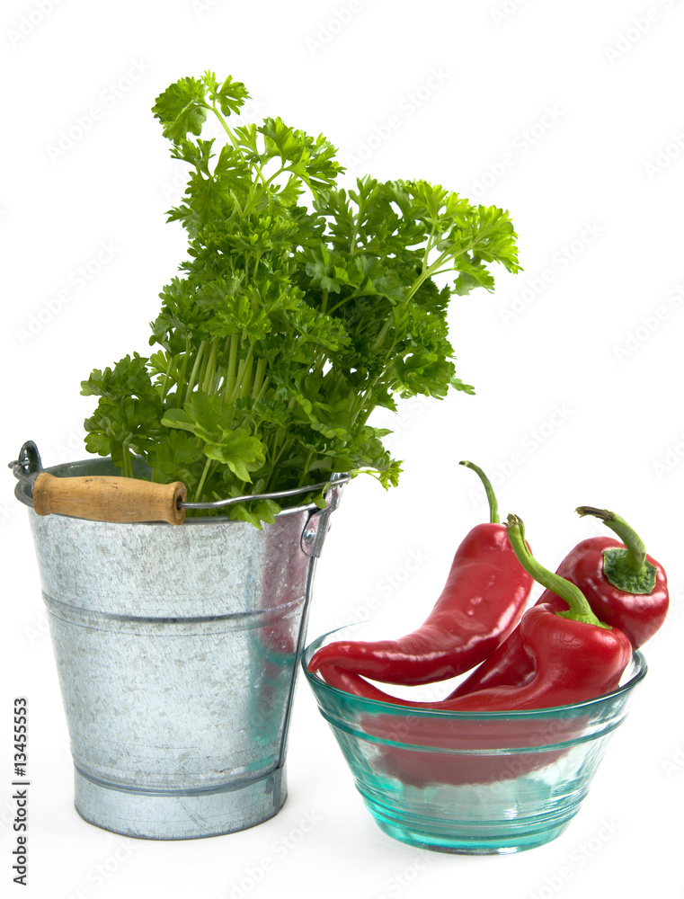 pepper and parsley isolated on white pepper and parsley isolated on white