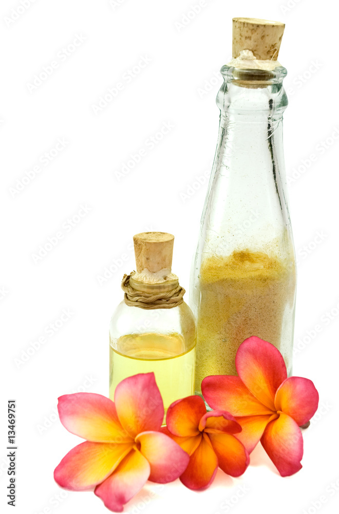 spa items and tropical flowers isolated on white spa items and tropical flowers isolated on white