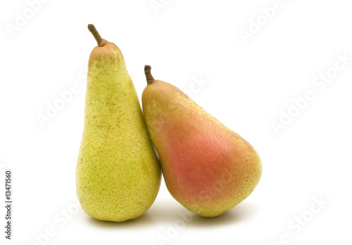 two pears on white background