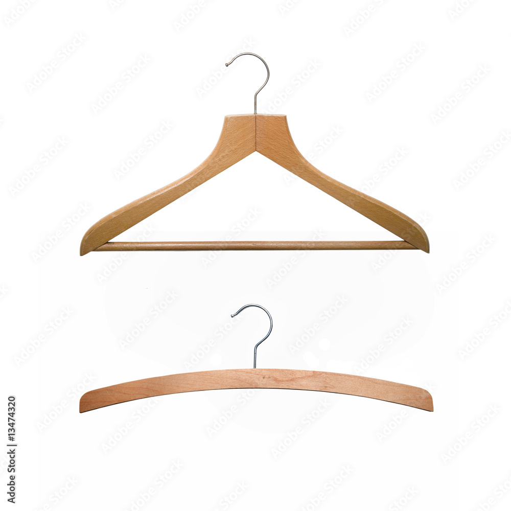 two old-fashioned hangers isolated on white two old-fashioned hangers isolated on white