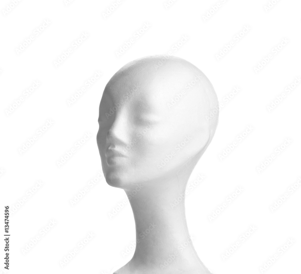 womans polystyrene head isolated on white background