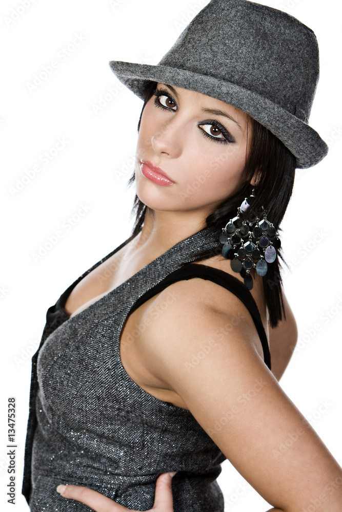 Beautiful Mediterranean Teenager with Grey Hat Beautiful Mediterranean Teenager with Grey Hat