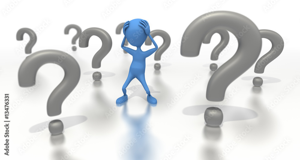 Figure stands among a bunch of question marks Figure stands among a bunch of question marks