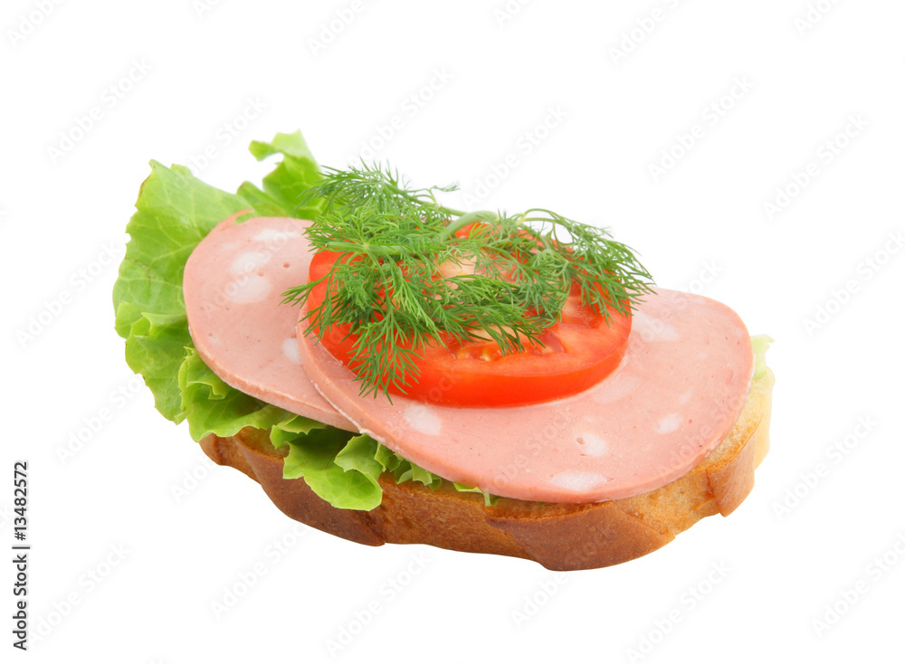 Sandwich with sausage and tomato isolated