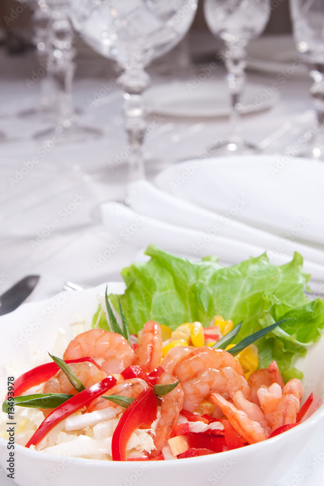 salad with prawns and corn with goblets