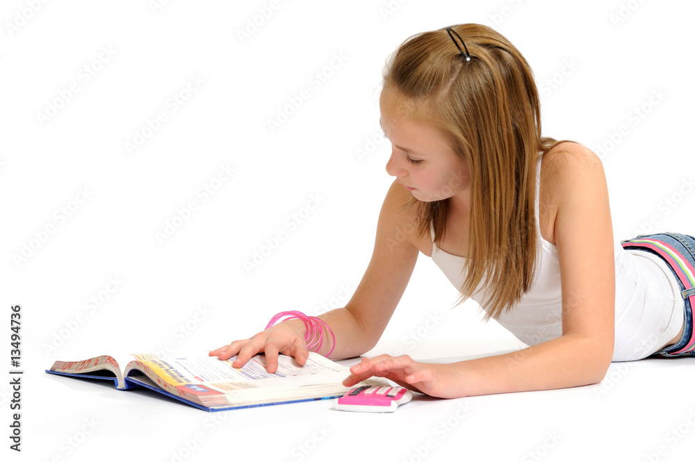 Teenager Girl Doing Homework Calculating math Teenager Girl Doing Homework Calculating math
