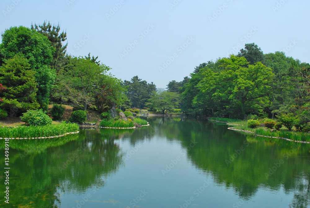 Japanese garden and reflection