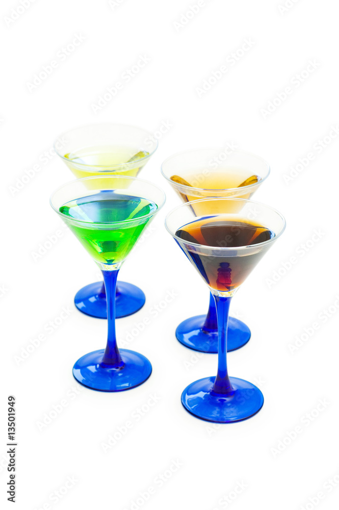 Various cocktails isolated on the white background