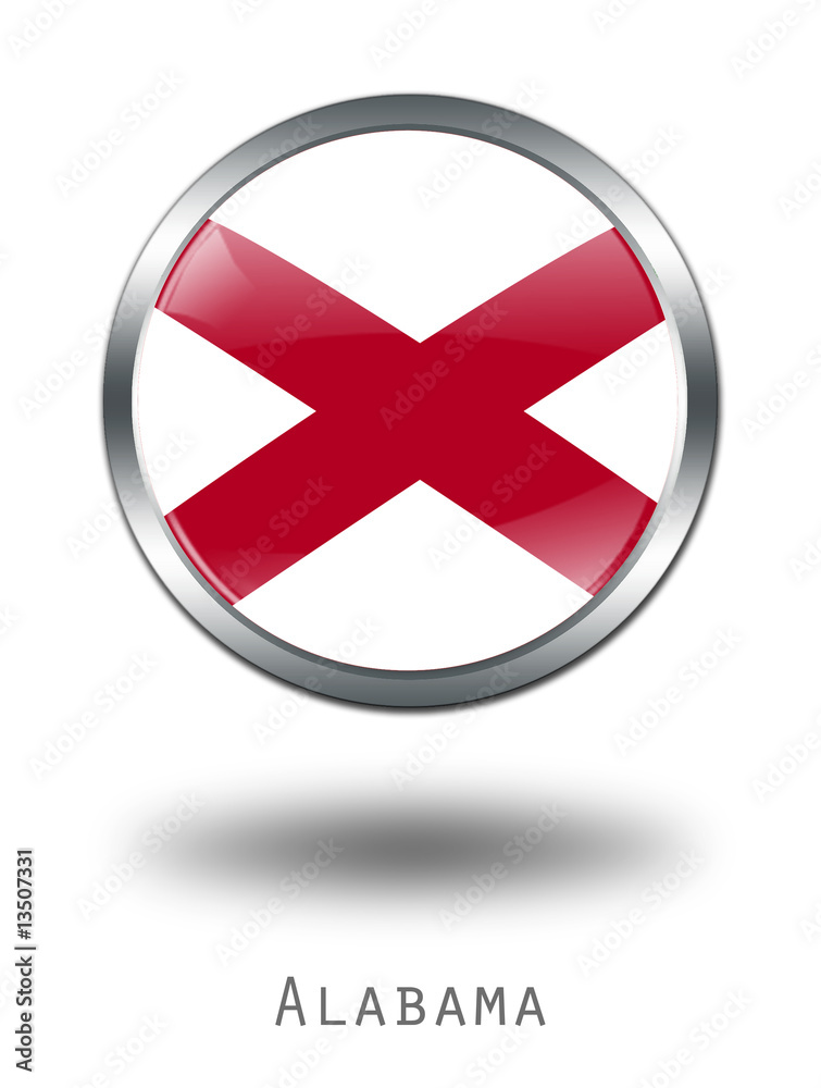 Obraz premium 3D Alabama Flag button illustration on a white background
