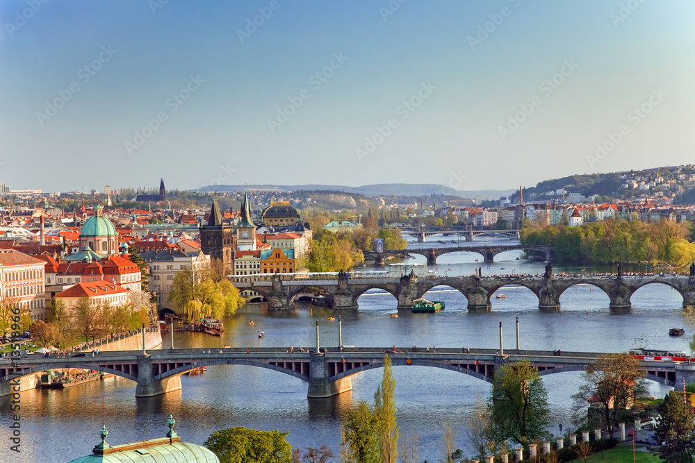 View on Prague Bridges at sunset - obrazy, fototapety, plakaty 