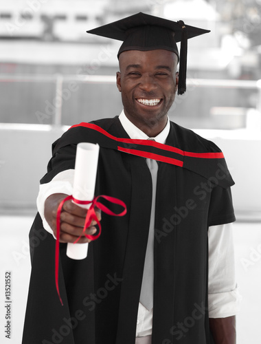 African american man smilling at graduation