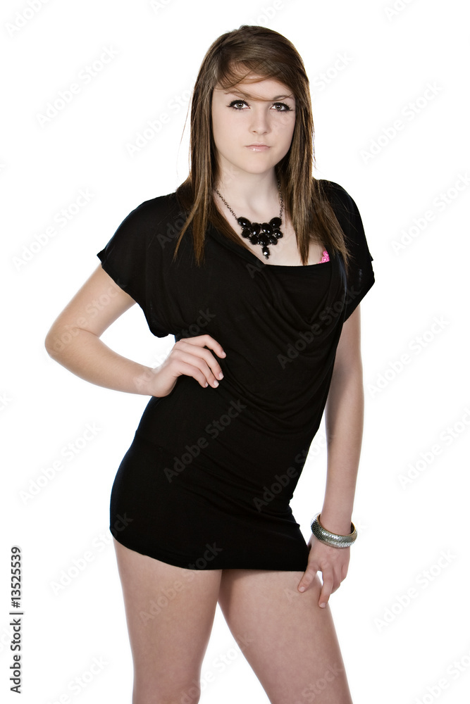 Isolated Shot of a Cute Teenager in Black Dress Isolated Shot of a Cute Teenager in Black Dress