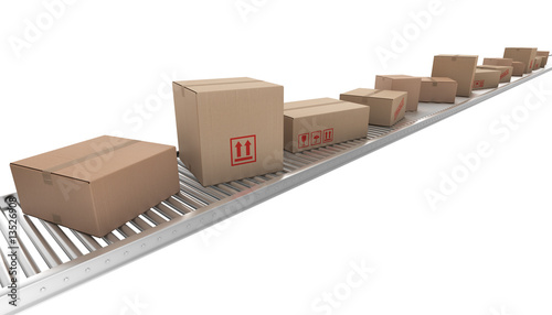 Cardboard boxes on conveyor belt