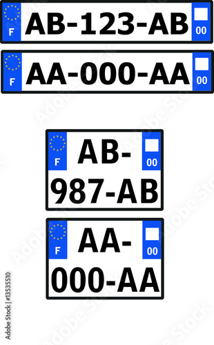 Plaques d'immatriculation françaises 2009 avant / arrière