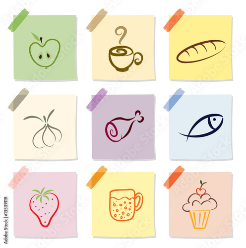 vector set of food icon on note paper