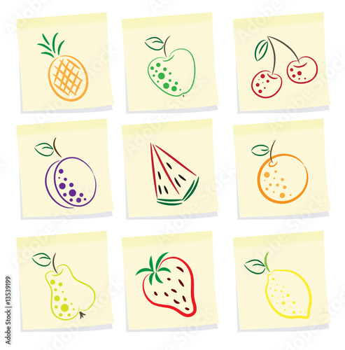 vector set of fruit icon on note paper