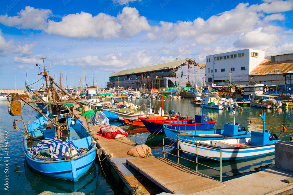 Lots of boats in picturesque port of Tel Aviv